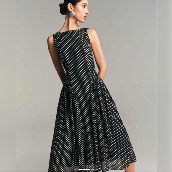 Reformation Anelis Midi Dress Size 6 Black White Polka Dot - Picture 2 of 14